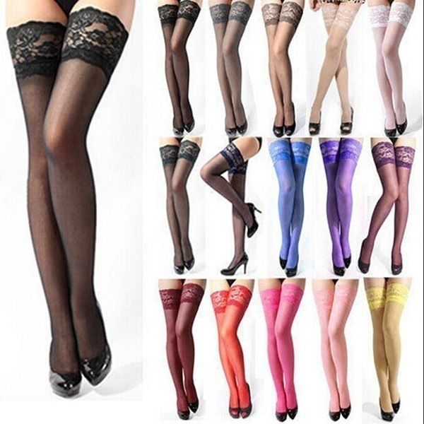 Womens Ladies Sexy Lace Top Sheer Stay Up Thigh High Stockings 