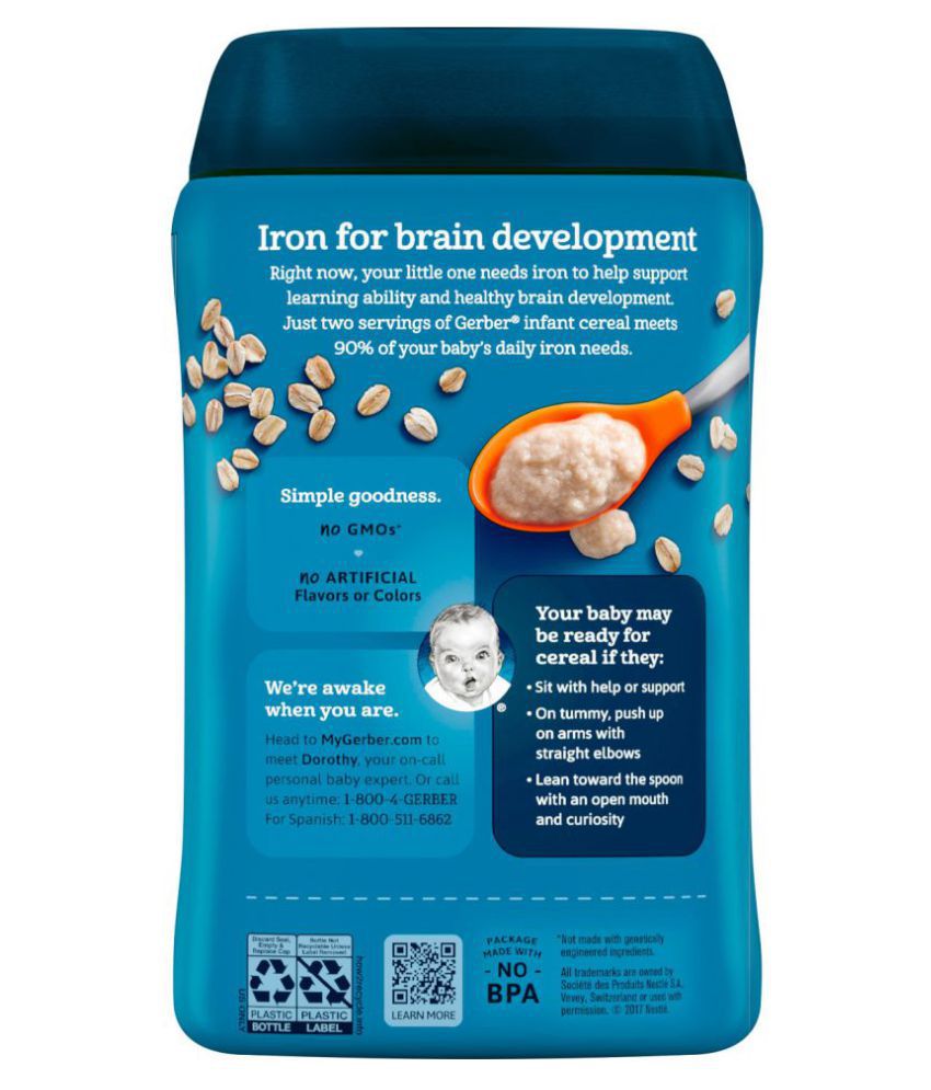 Buy Gerber Gerber Baby Food Oatmeal Single Grain Cereal 4+Month Infant