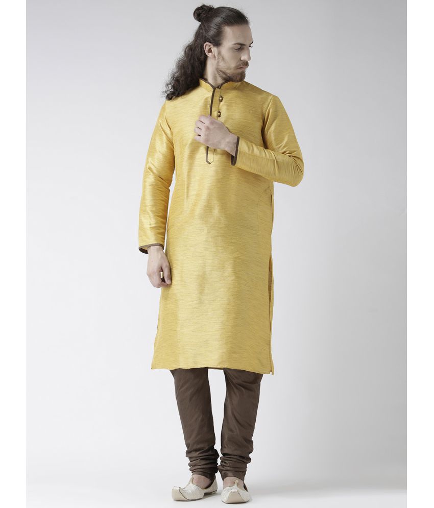     			Deyann Yellow Silk Blend Kurta Pyjama Set