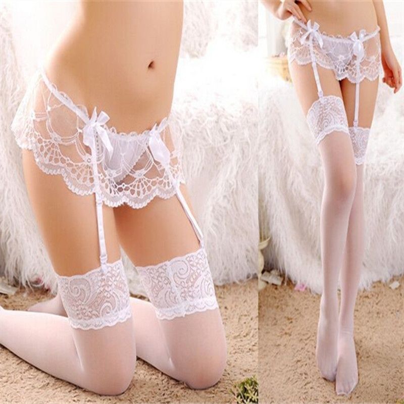 Sexy Garter Belt Stocking Set Women Stockings Sheer Net Lace Tighs Top