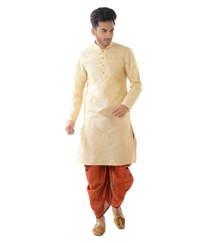     			Deyann Gold Silk Blend Dhoti Kurta Set