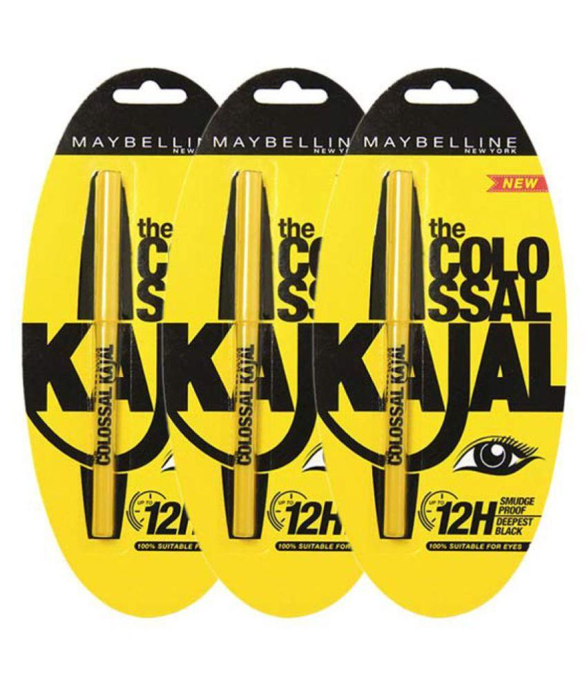 Maybelline Pencil Eyeliner Colossal 12H Black Kajal 1.05 gm Pack of 3