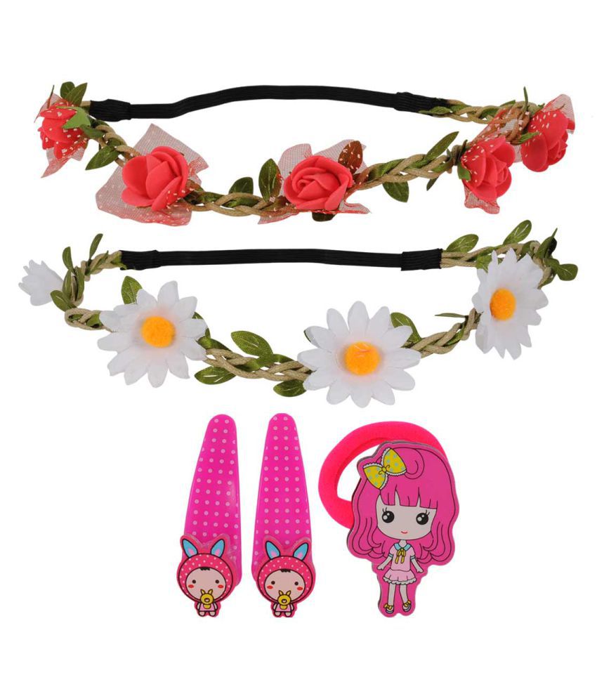 Maayra Kids Tiaras Rubber Band Hair Clips combo Flower Cute girl in Pink  White Red for Partywear Pack of 5: Buy Online at Low Price in India -  Snapdeal