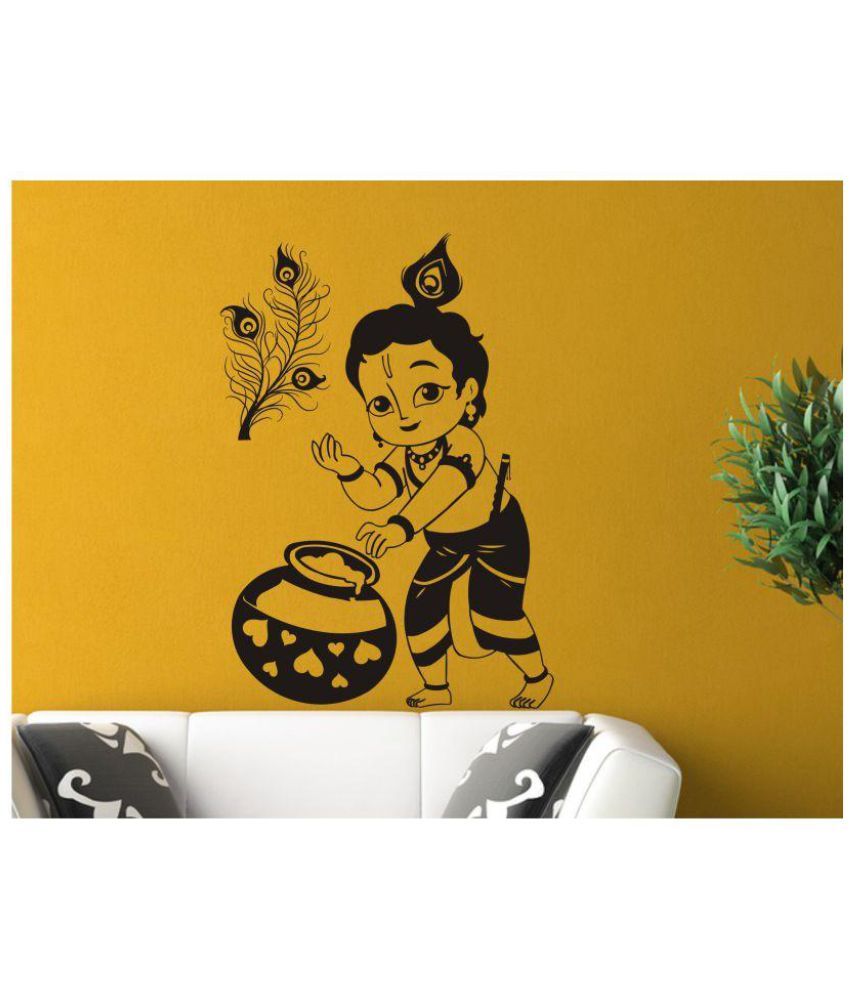 Wall Guru krishna wall sticker size (59 x 84 ) cm Vinyl Black Wall