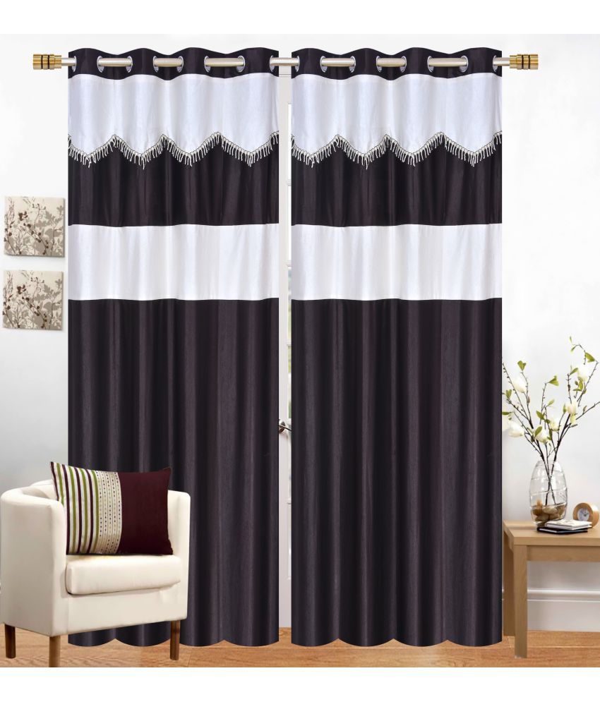     			Stella Creations Set of 2 Long Door Eyelet Curtains Abstract Black