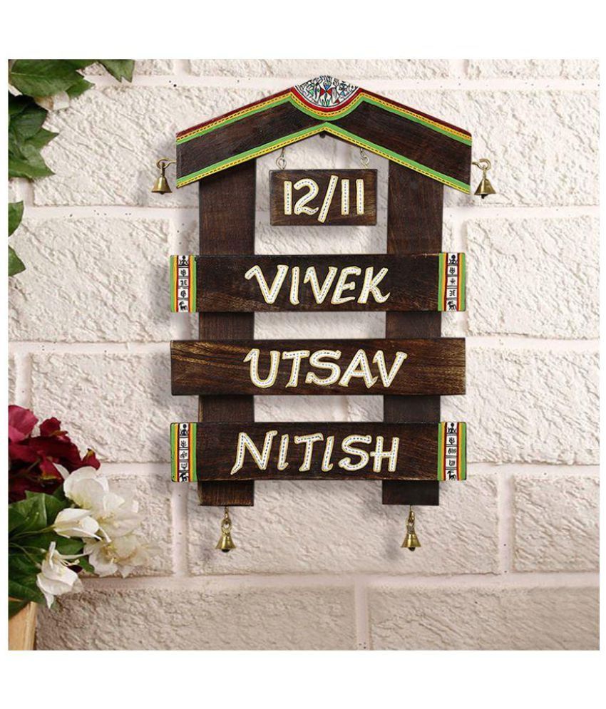 Exclusivelane Wood Customisable Hut Shaped Warli Name Plate
