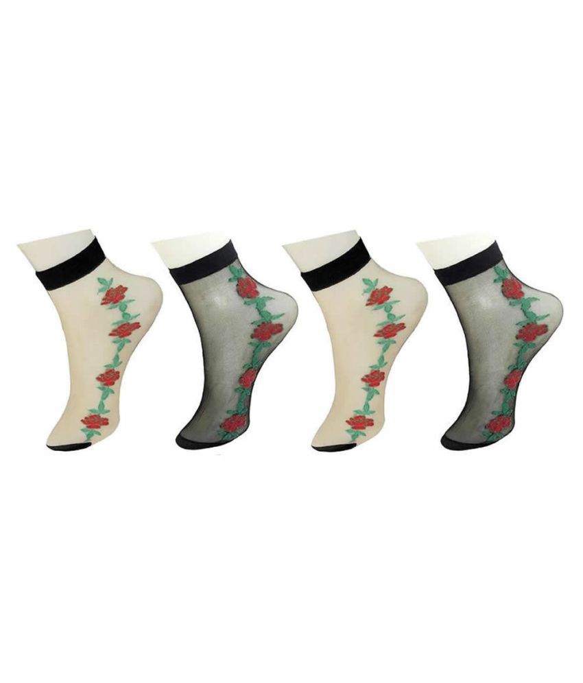 Hind Home Premium Quality Nylon BlackWhite Color Floral Print Ankle