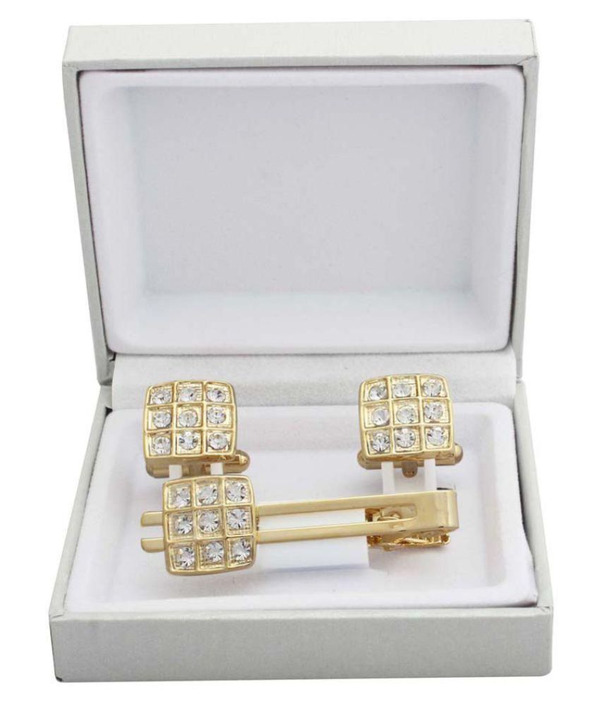 Cufflinks And Tie Pin Set Gold And Daimon Buy Online at Low Price in