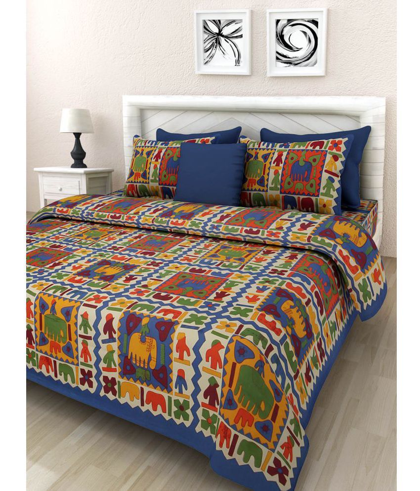     			Indian Royal Fashion Cotton Double Bedsheet with 2 Pillow Covers