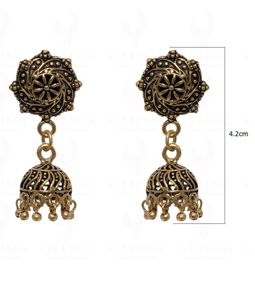 Antique Shaped Gold Plated jhumki Earring In .925 Silver Overlay - Buy ...