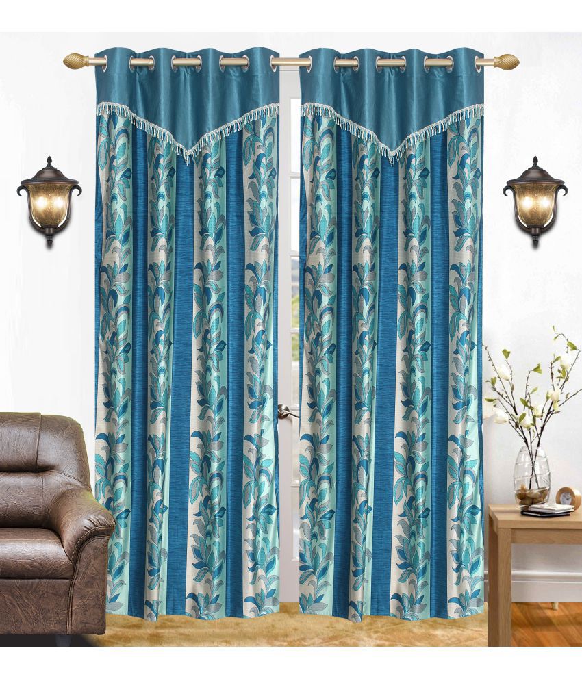     			Stella Creations Set of 2 Door Eyelet Curtains Abstract Aqua