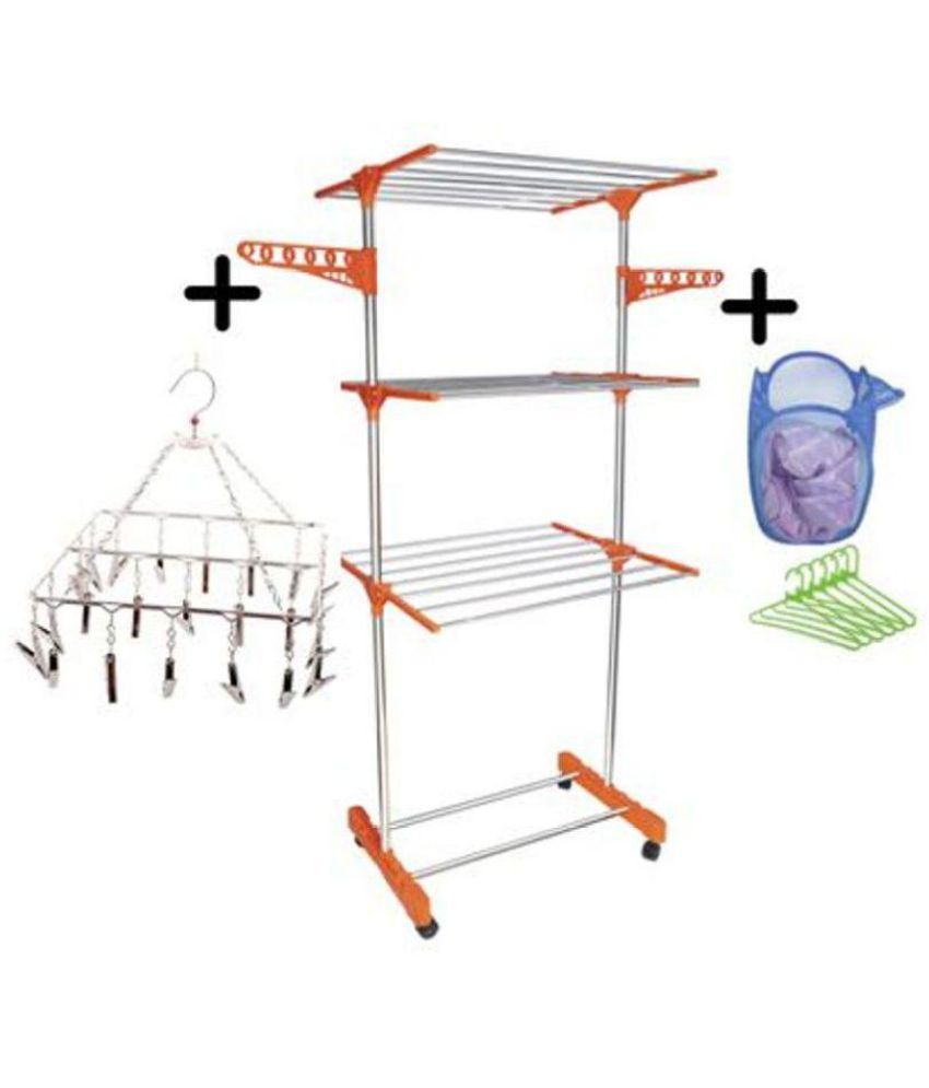     			TNC MADE IN INDIA LIFETIME USE WARRANTY RUST FREE PURE STAINLESS STEEL CLOTH DRYER STAND WITH LAUNDRY BAG AND 6 PS HANGERS AND ALSO WITH PURE STAINLESS STEEL JHUMAR FRO HANGING SMALL CLOTHES