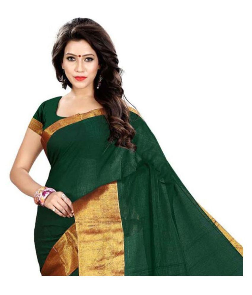 Shree Durga Fashion Green Cotton Silk Saree - Buy Shree Durga Fashion ...