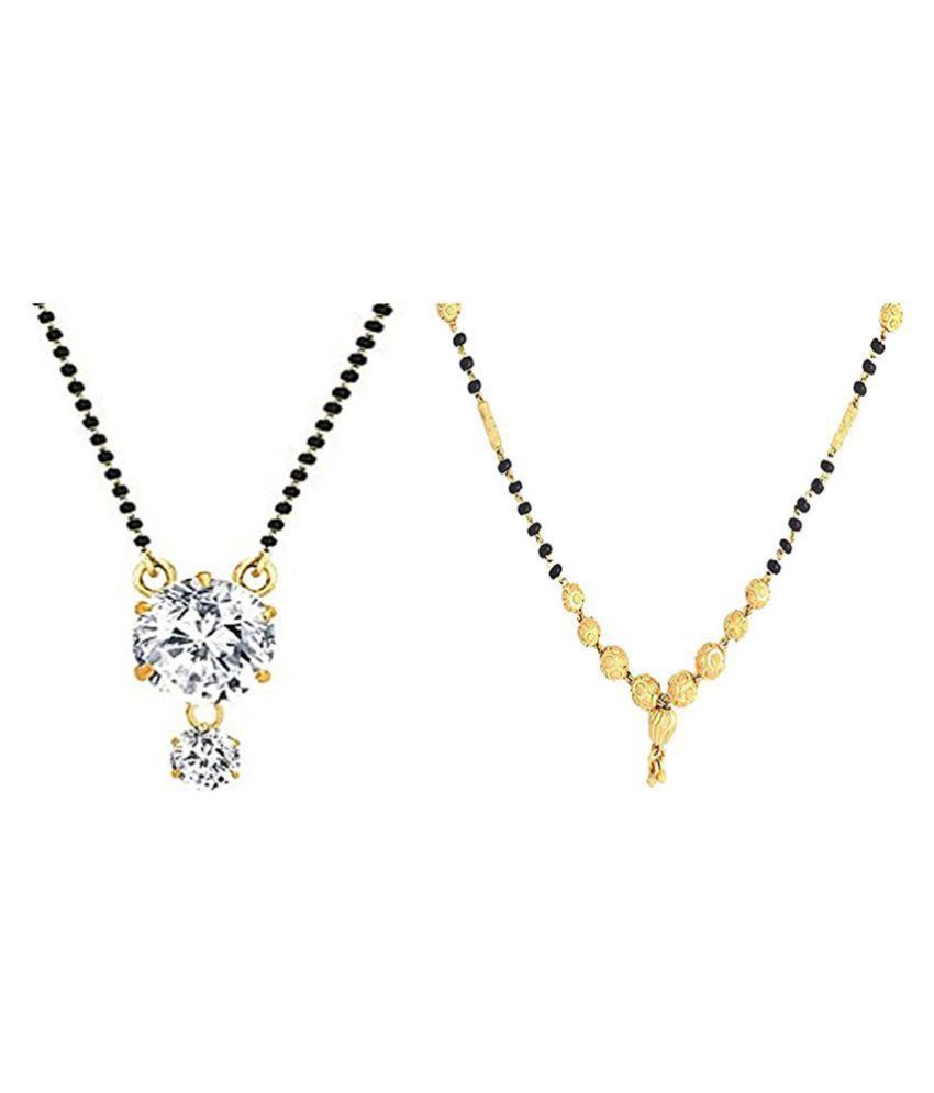     			Zeneme Combo of 2 Gold Plated & American Diamond Mangalsutra Necklace for Women