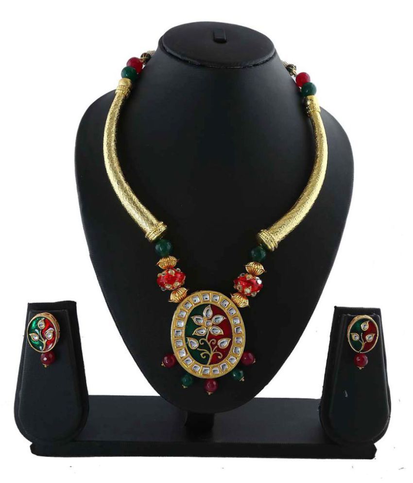 Anuradha Art Multi Colour Rajasthani Look Styled With Hasli Pattern Traditional Necklace Set For