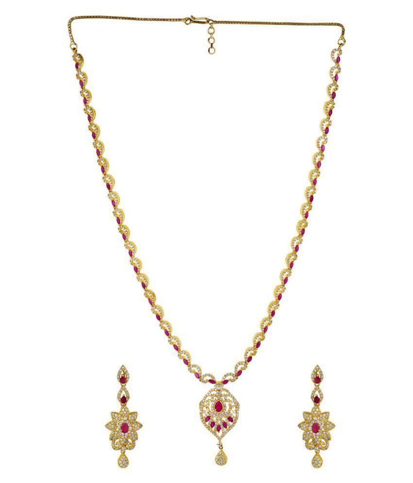 Chaahat Fashion Jewellery Antique Red Stone Gold Plated Necklace Set Chaahat Fashion Jewellery Antique Red Stone Gold Plated Necklace Set With Matching Earring For Womens And S