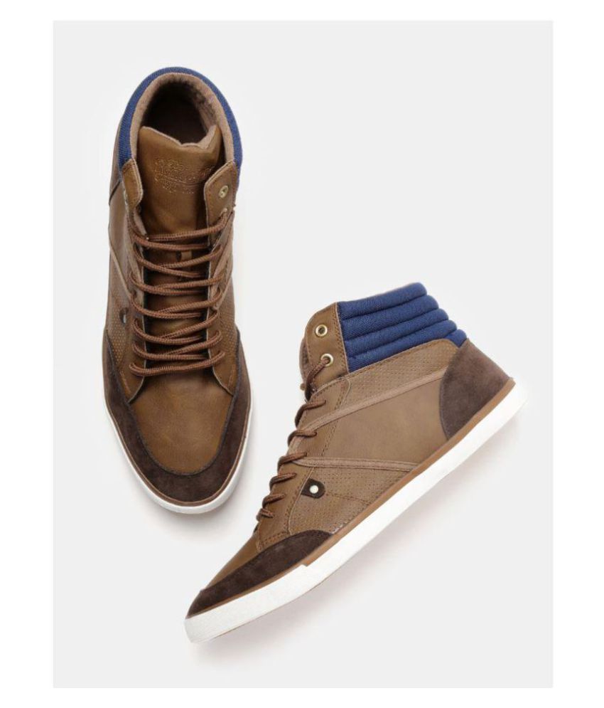 Roadster Men Perforated High-Top Sneakers Brown Casual Shoes - Buy ...