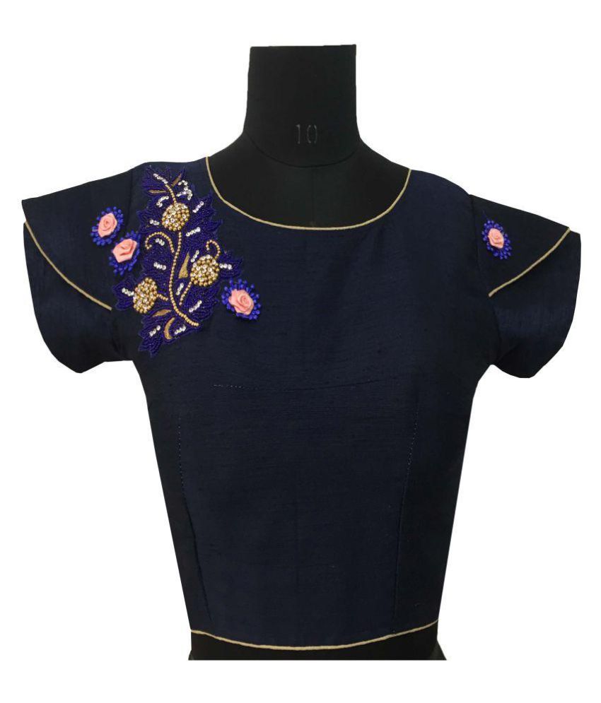 Shreeji Designer Navy Silk Readymade with Pad Blouse - Buy Shreeji ...