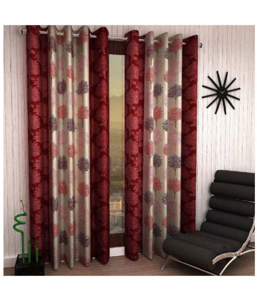     			Tanishka Fabs Floral Semi-Transparent Eyelet Door Curtain 7 ft Pack of 2 -Multi Color
