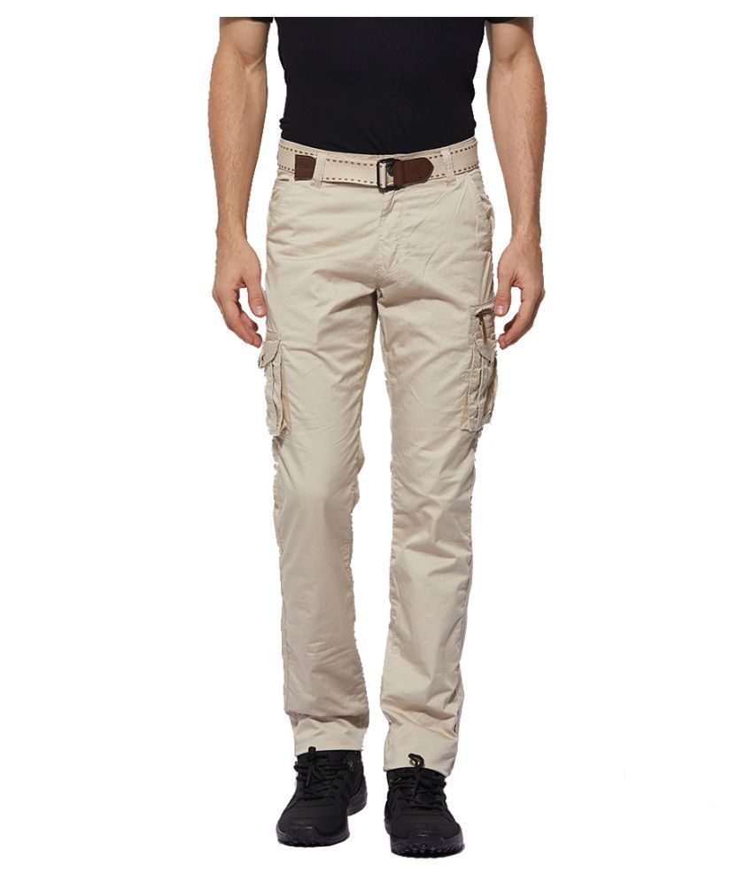 Beevee Beige Regular -Fit Flat Cargos - Buy Beevee Beige Regular -Fit ...