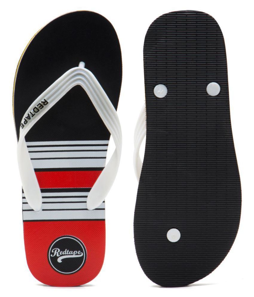 red tape flip flops white