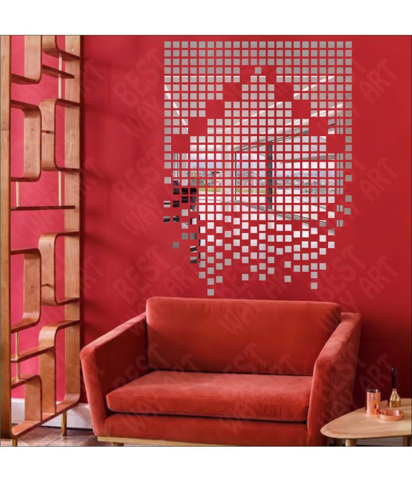 BEST DECOR Chips Square Silver 3 Acrylic Silver Wall Sticker More