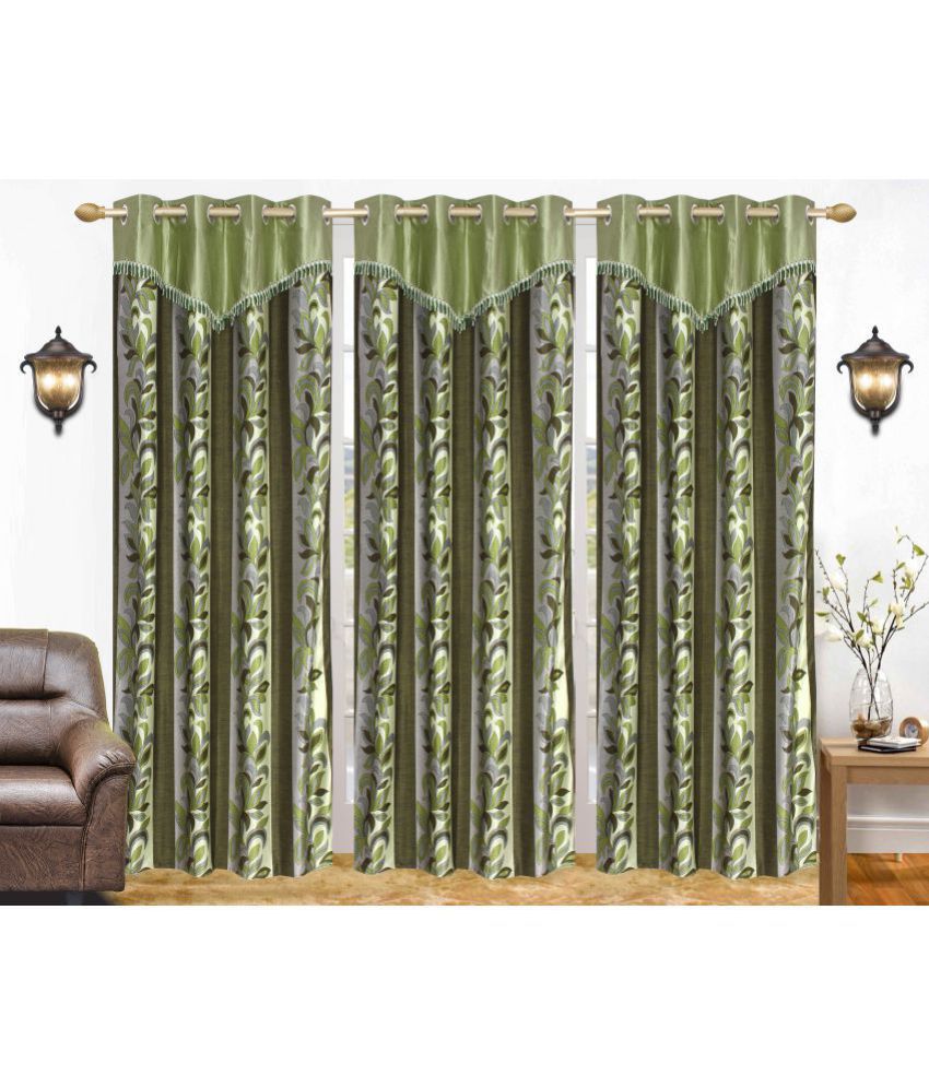     			Stella Creations Set of 3 Door Eyelet Curtains Printed Green