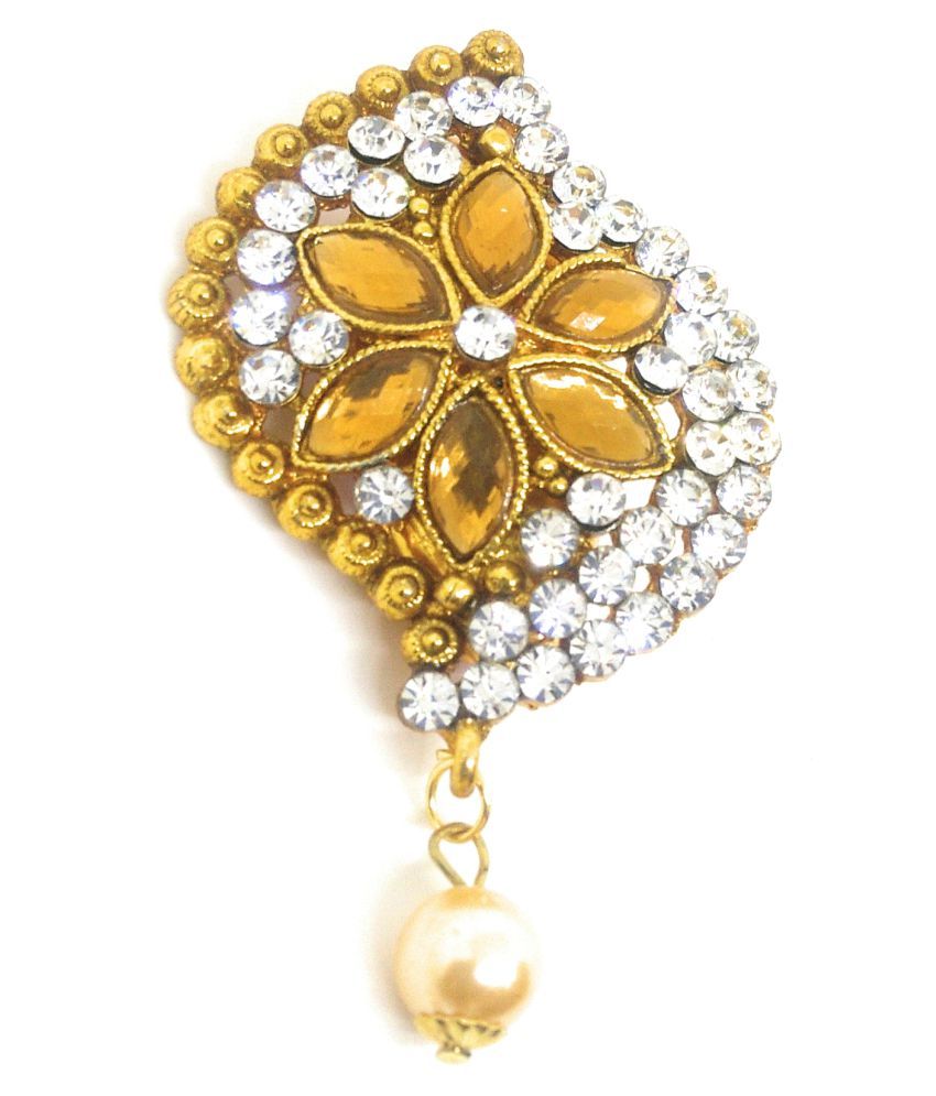 Saree Pin Brooch for Women, Oxidized Gold Tone, Antique Finish with