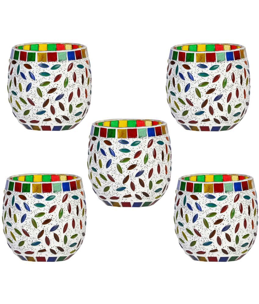     			Somil Multicolour Table Top Glass Tea Light Holder - Pack of 5