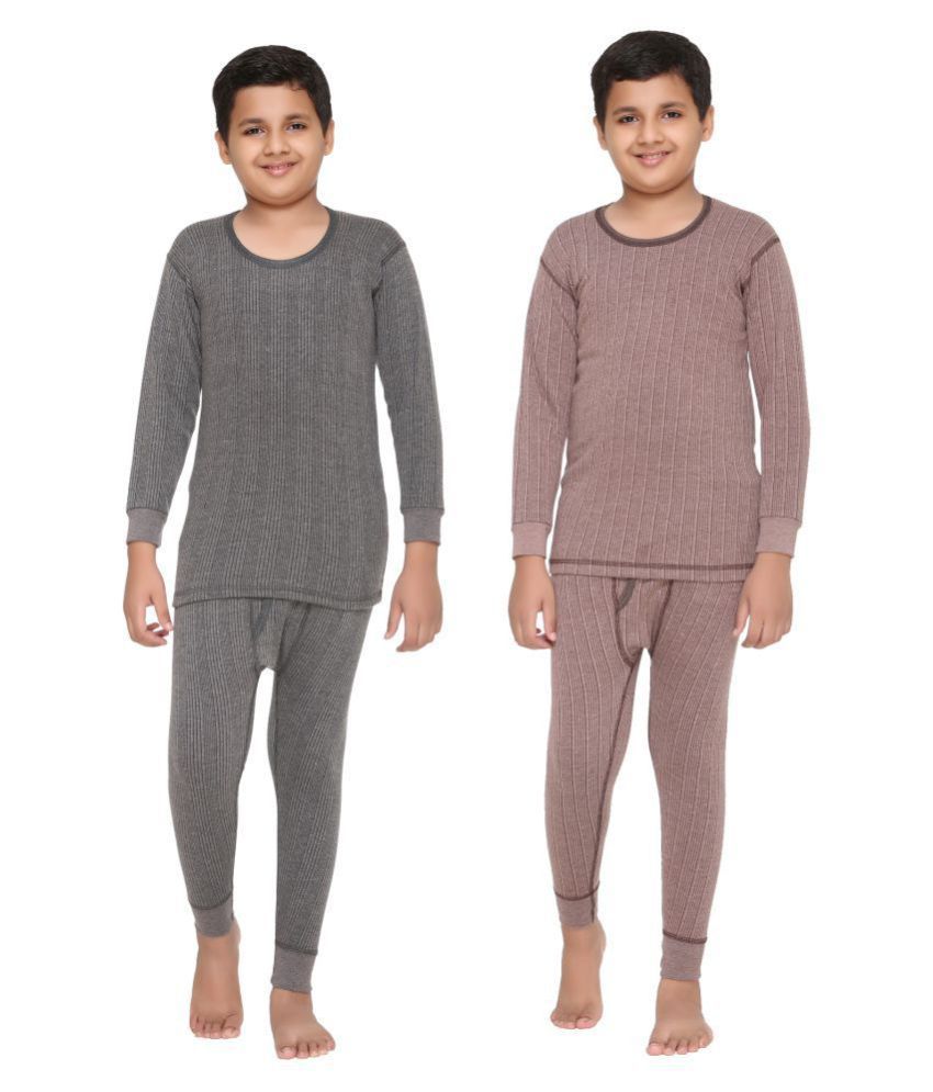     			Vimal Jonney Premium Blended Multicolor Thermal Top & Lower For Boys Pack Of 2