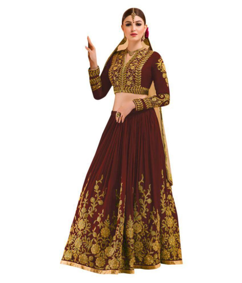 Chhabra Xclusive Maroon Art Silk Circular Semi Stitched Lehenga - Buy ...