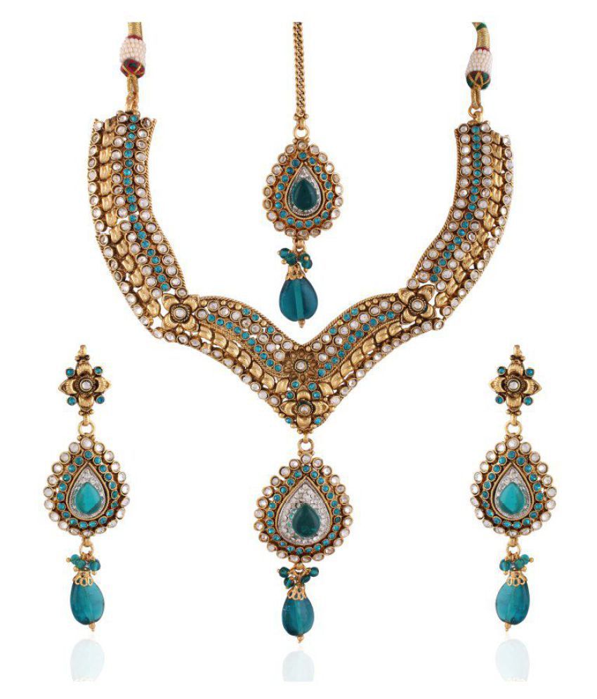 Variation Blue Diamond Polki Necklace Set With Mangtika Buy Variation Blue Diamond Polki Necklace Set With Mangtika Online At Best Prices In India On Snapdeal snapdeal