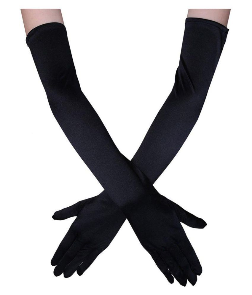Stylish Black Stretch Satin Gloves: Buy 