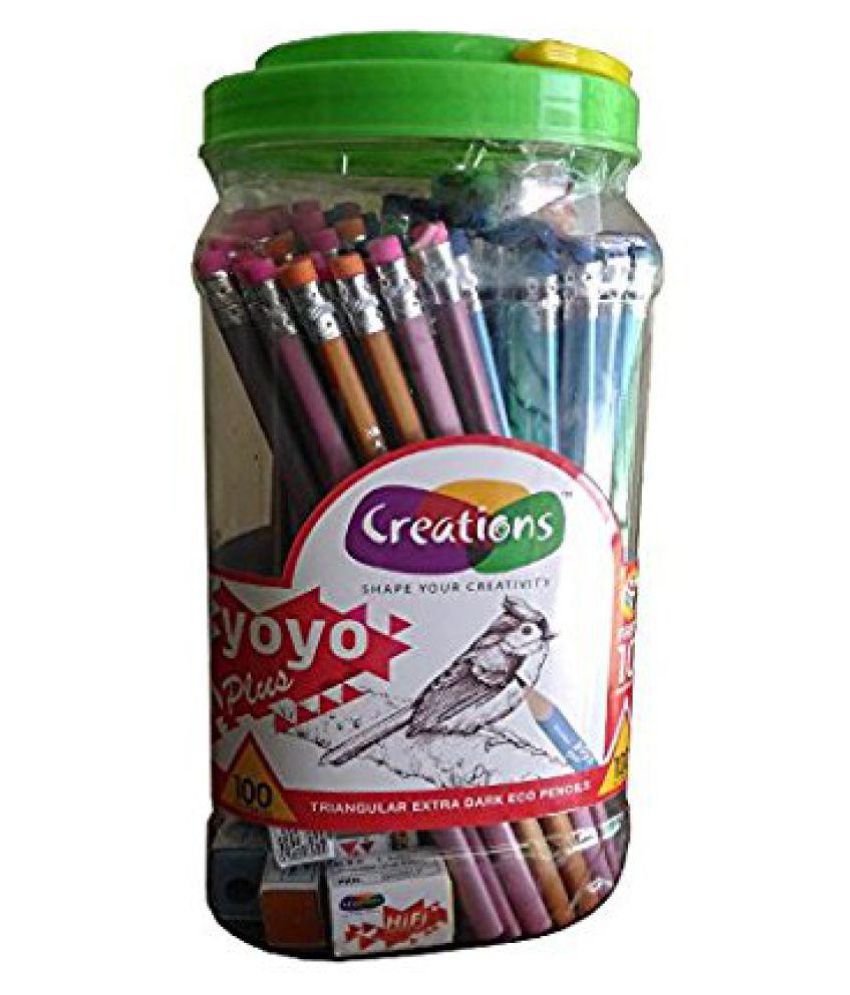     			Creations YoYo Triangle Pencil Jar 100 Pencils 10 Sharpners Free