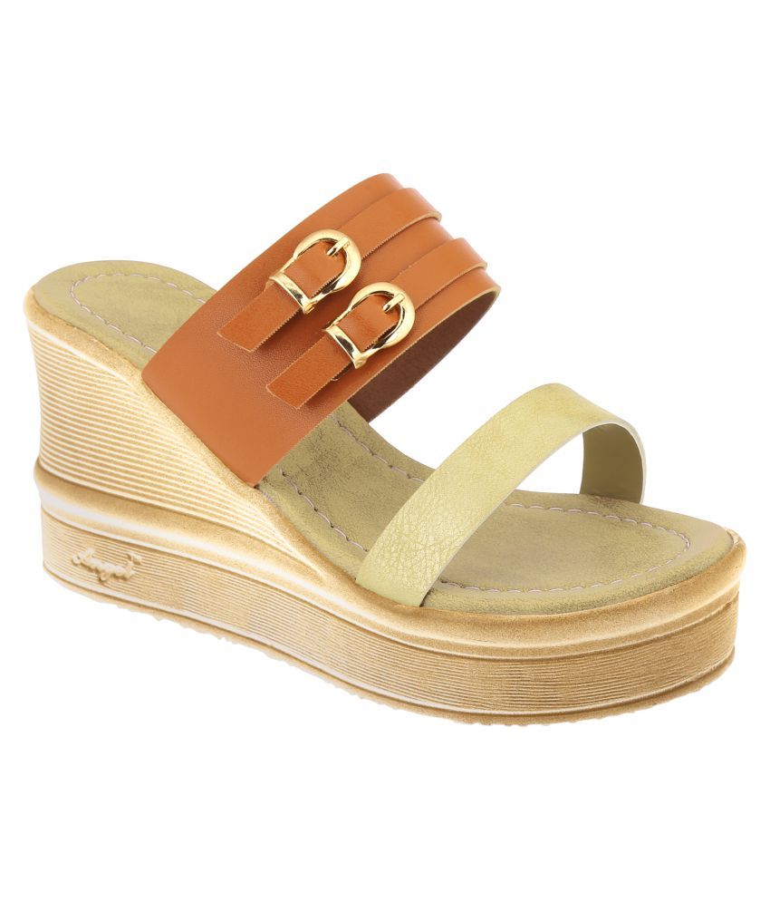 TStrap Tan Wedges Heels Price in India Buy TStrap Tan Wedges Heels