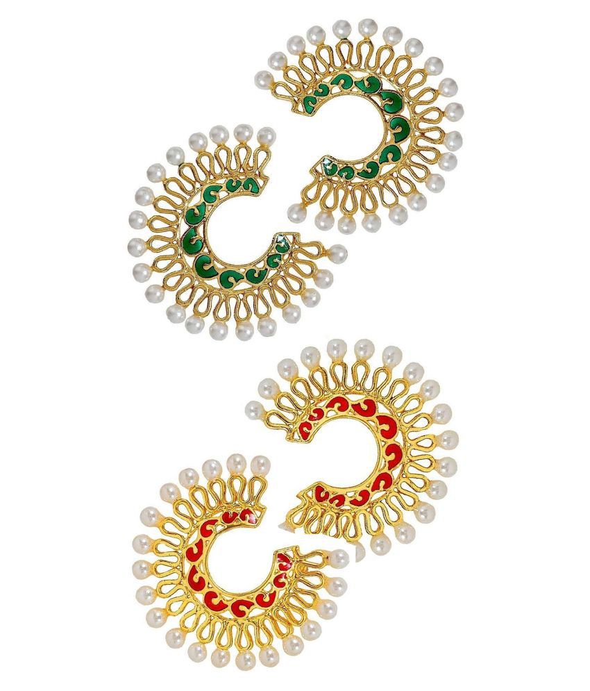     			The Jewelbox Chaand Bali Filigree Gold Plated Multicolor Meenakari Pearl Earring Combo For Women