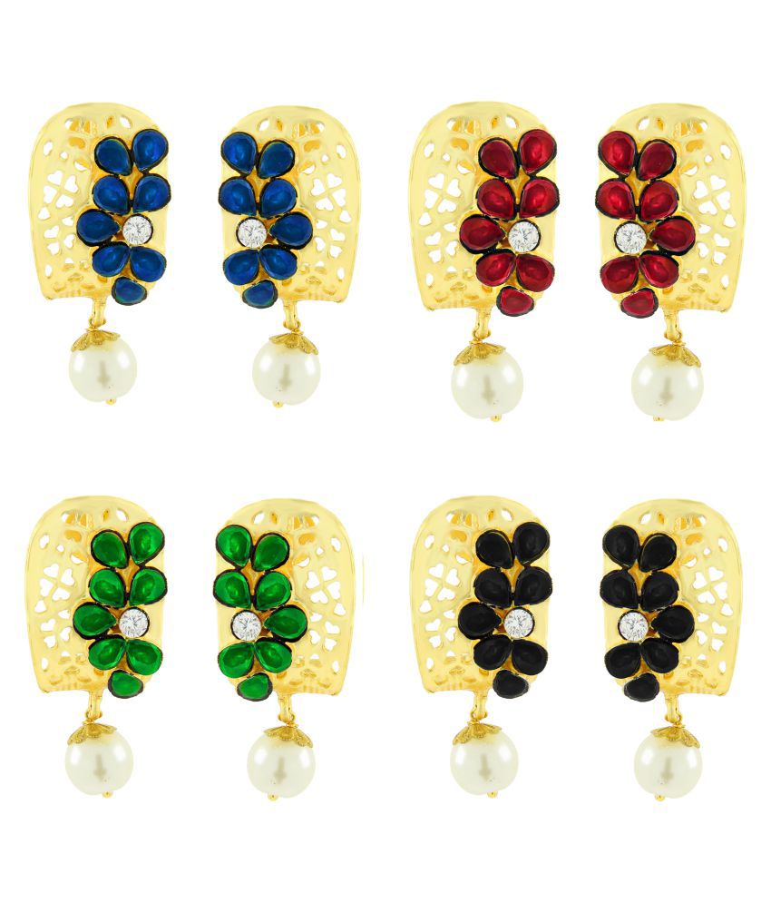     			The Jewelbox Designer Victorian Matte Gold Plated American Diamond CZ Sapphire Multicolor Stud Earring Combo For Women