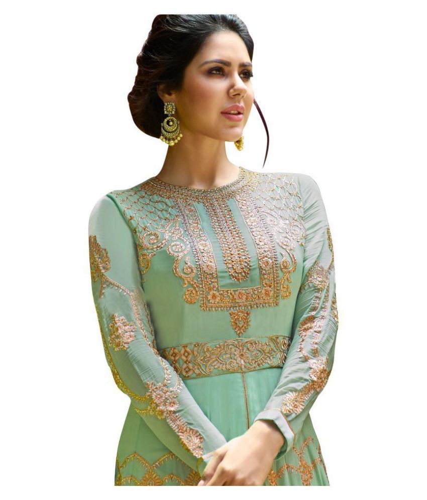 designer turquoise georgette floor length anarkali suit