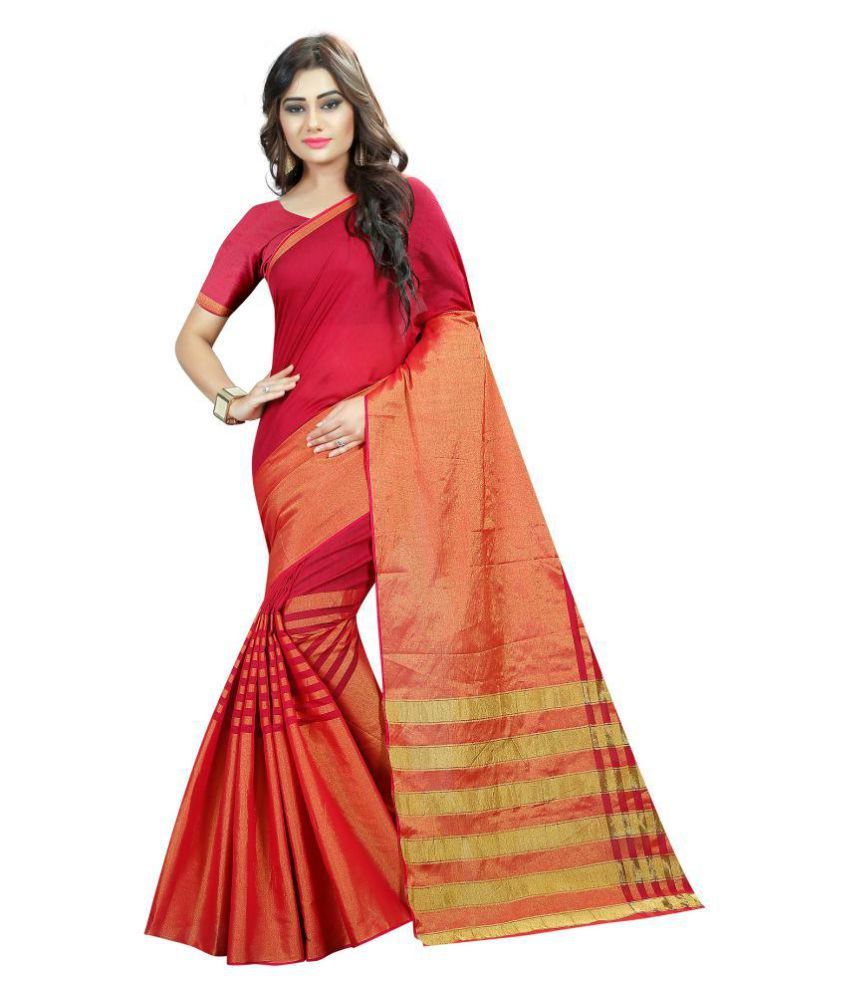 Aramani Fashion hub Red and Orange Cotton Silk Saree Buy Aramani