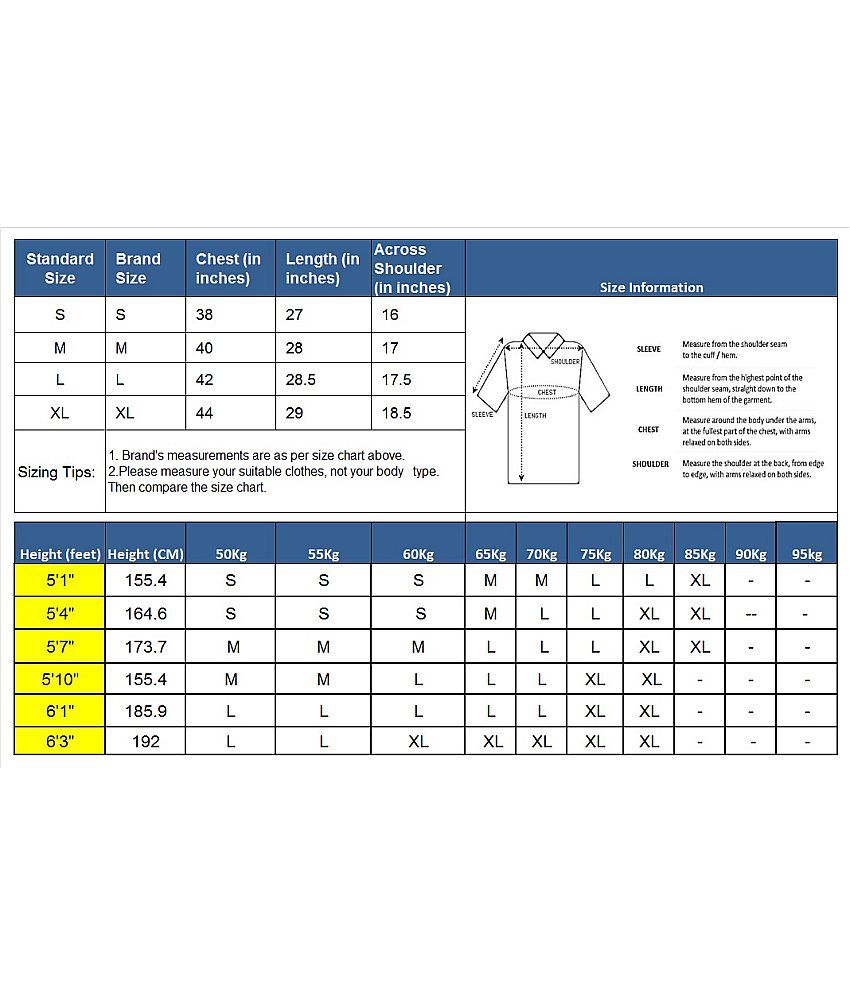 Textual Tees Size Chart