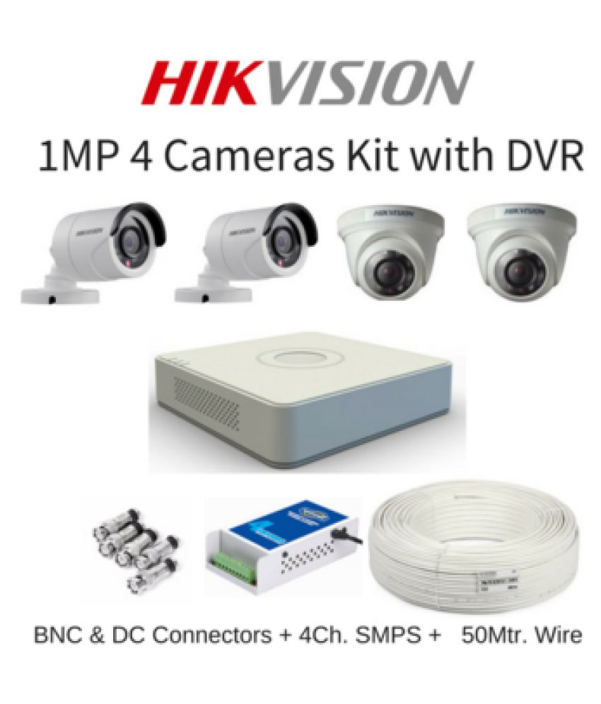 Hikvision DVR, 4 Cameras, Power Supply, 50Mtr. Wire, Connectors