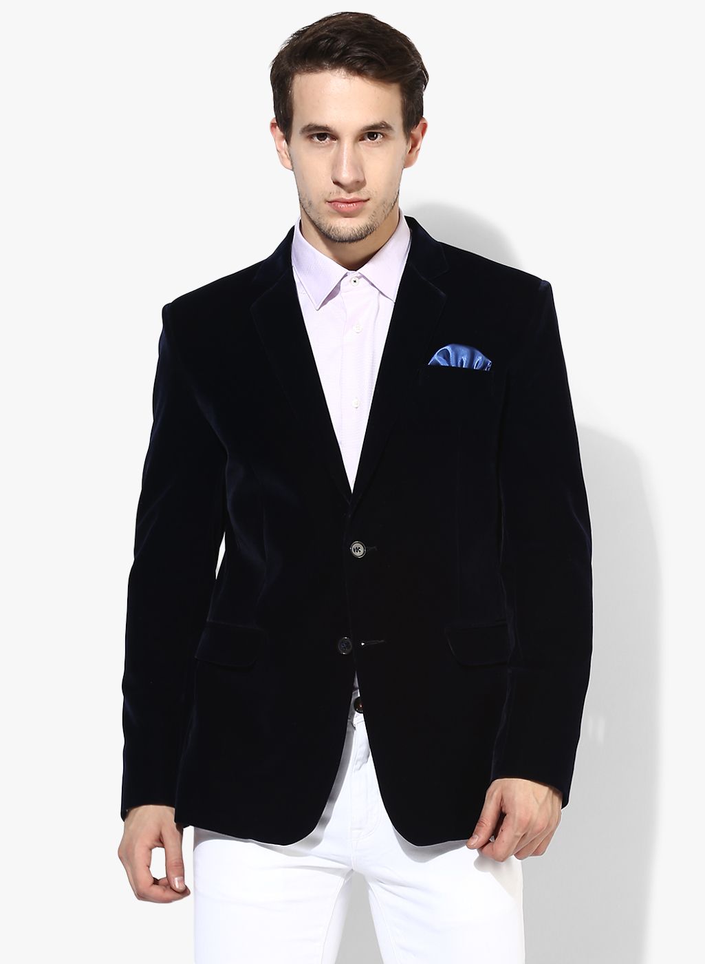     			Hangup Navy Solid Casual Blazers