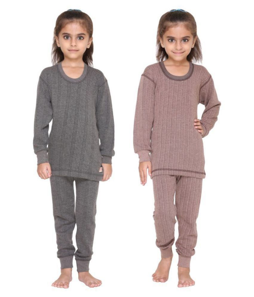     			Vimal Jonney Premium Blended Multicolor Thermal Top & Bottom For Girls(Pack Of 2)