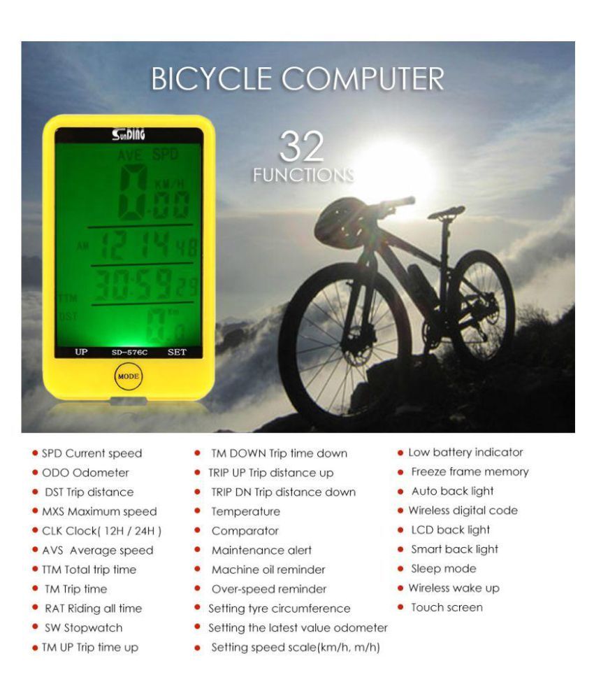 ... SunDing Bicycle Computer Wireless Waterproof Bike Stopwatch Touch  Screen with LCD Backlight 3 Colors Bicycle Speedometer ...