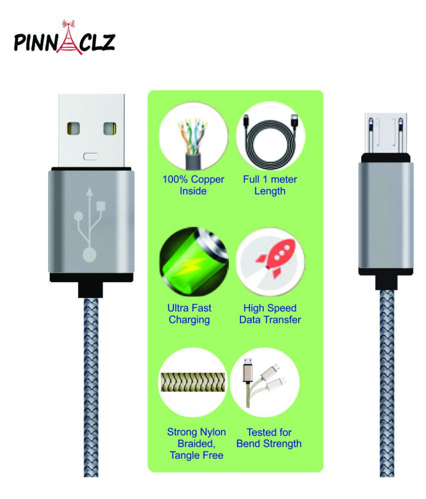 Pinnaclz 3 Feet Nylon Braided Lightening Fast Charge Micro Usb Data