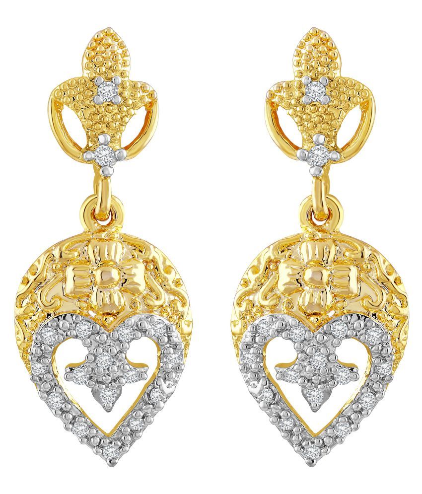     			Asmitta Ravishing Heart Shape American Diamond Gold Plated Dangle Earring For Women