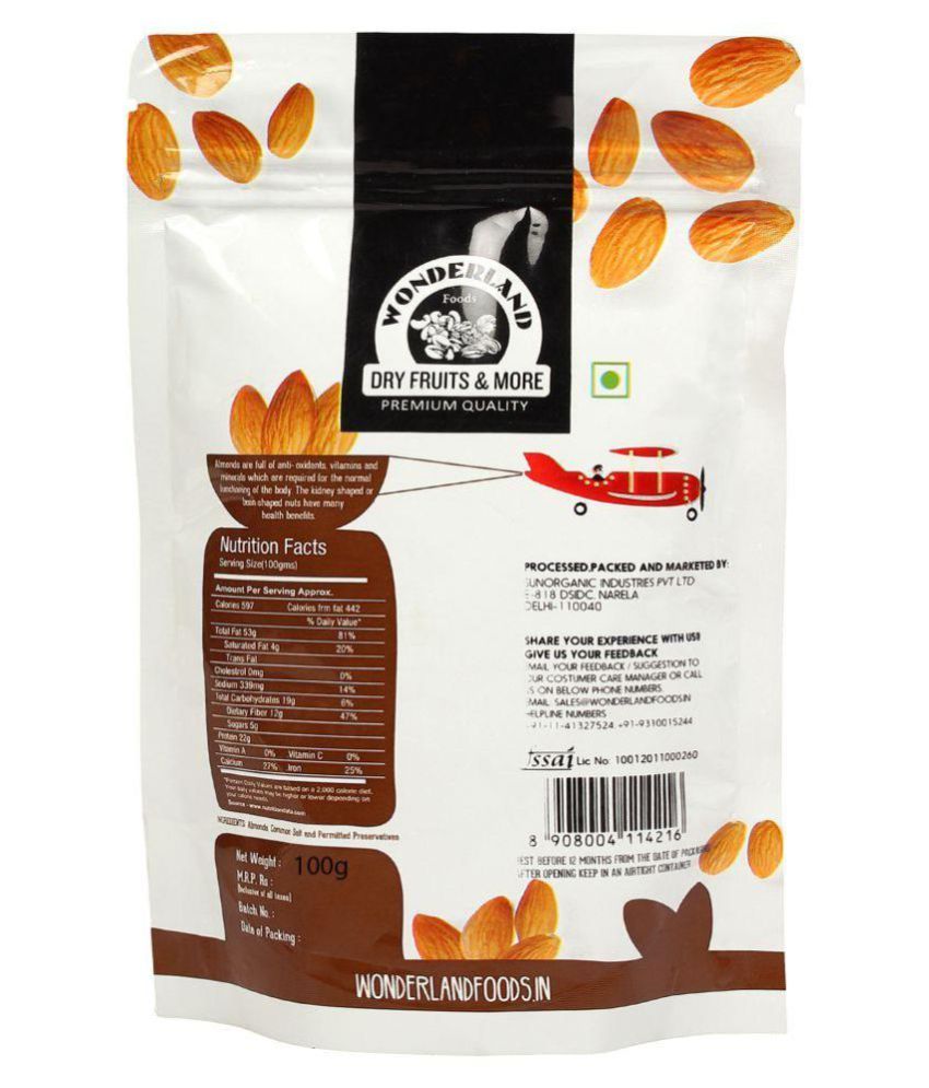 Wonderland Roasted Almond (Badam) Roasted & Salted 100 gm: Buy ...