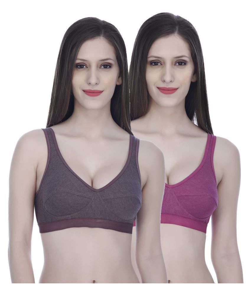     			Elina Pack of 2 Cotton Non Padded Women's Sports Bra ( Multi Color )