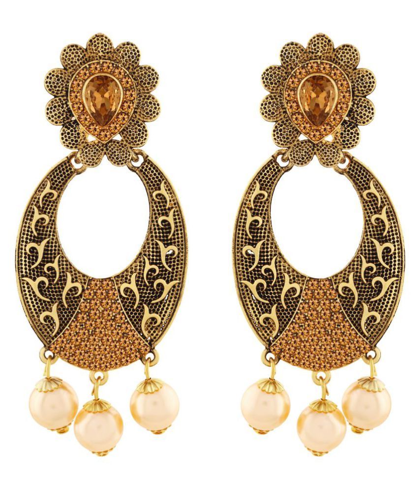     			Asmitta Glamorous Dangle Gold Plated LCT Stone Earring For Women