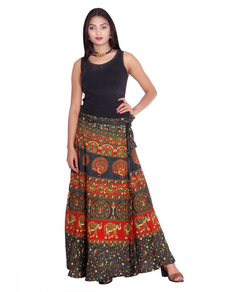 Buy Kastiel Rayon Wrap Skirt Green Online at Best Prices in India